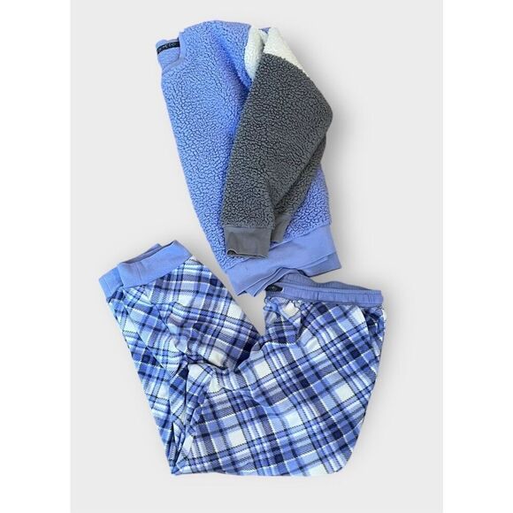 Muk Luks Women’s Large Sherpa Colorblock Top & Fleece Jogger Set Outfit - Picture 3 of 8